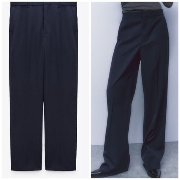 Zara Wool Blend Pants Navy Blue - Picture 1 of 8